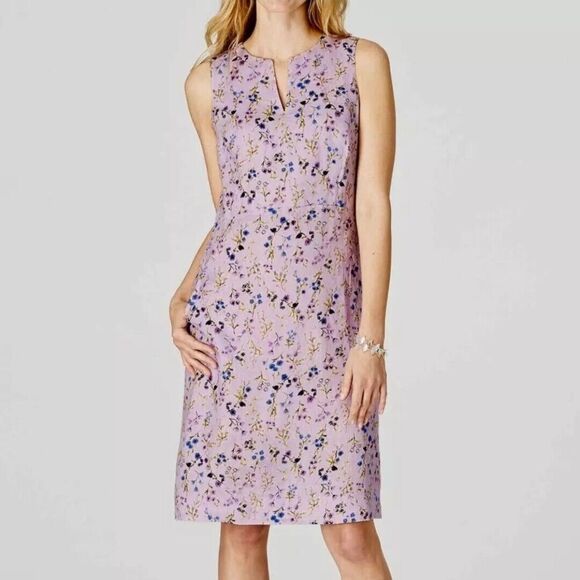 J Jill Love Linen Lilac Purple Floral Shift Dress Romantic Pockets Small Petite - Picture 3 of 12